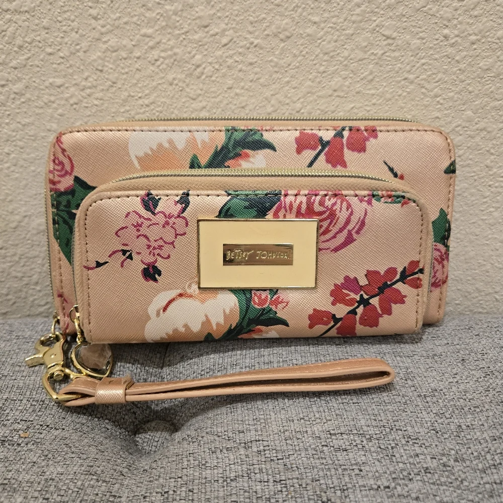 Betsey Johnson Pink Floral Wristlet Clutch